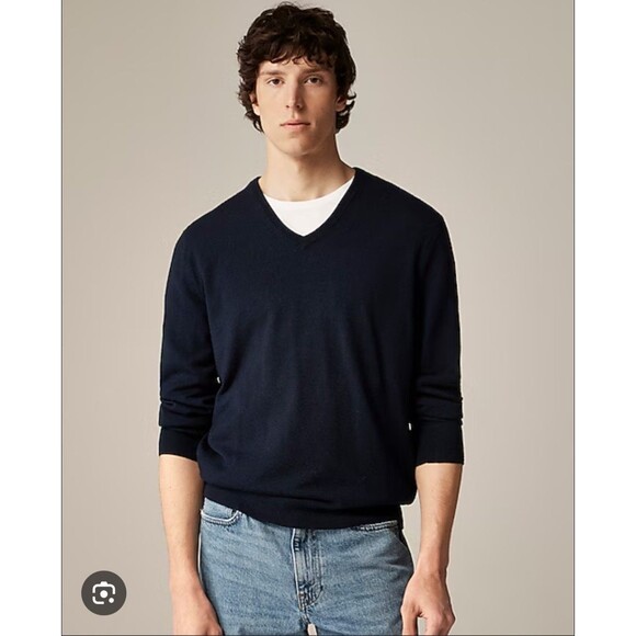 J Crew Sweater Mens XL Black Merino Wool V Neck Pullover Lightweight Knit - Picture 1 of 8